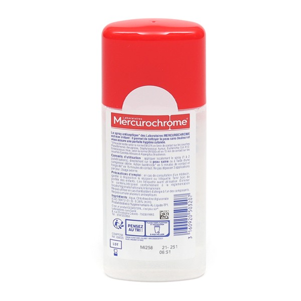 Spray antiseptique incolore Mercurochrome non irritant - Sans alcool