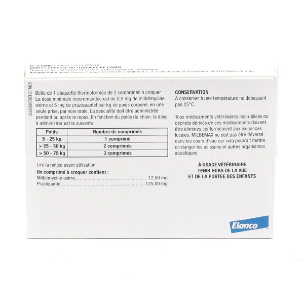Milbemaxtab Vermifuge Chiens de + de 5kg, boite de 2 comprimés - La  Pharmacie de Pierre