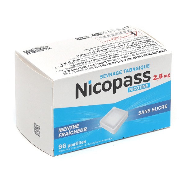 Nicopass 2,5 mg menthe fraîcheur sans sucre pastilles