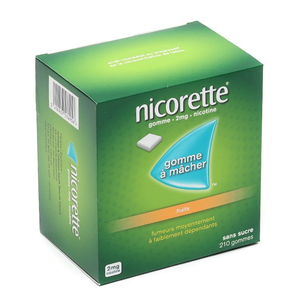 Gomme Nicorette 2 mg goût fruits gommes à mâcher - Arrêt tabac