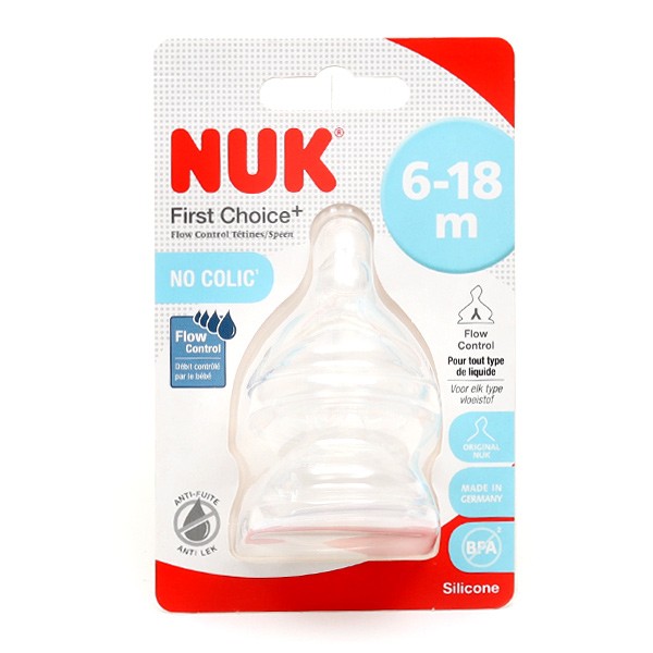 Nuk First choice - Tétine anti colique plate col étroit 6-18 mois