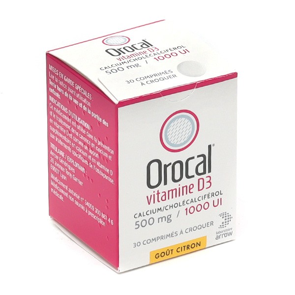 Orocal Vitamine D3 500 mg/1000 UI comprimés à croquer