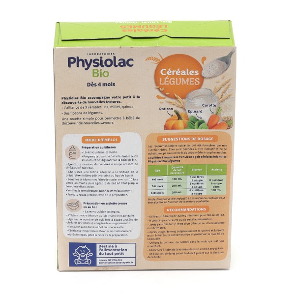 Physiolac Bio Céréales légumes - Diversification alimentaire bébé
