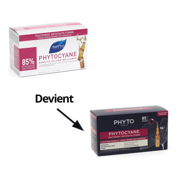Phytocyane Traitement anti chute de cheveux pour femme 12 ampoules