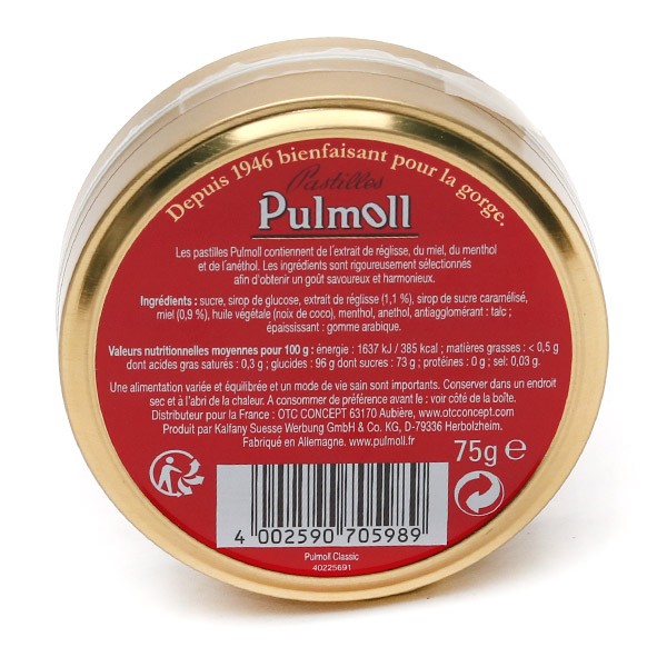Pulmoll Classic Pastilles Pour La Gorge, boite de 75g - La Pharmacie de  Pierre