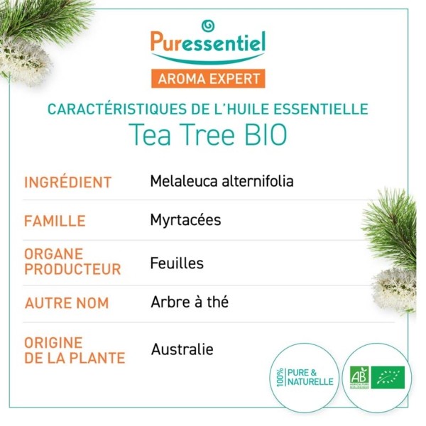 Huile essentielle bio arbre à thé Puressentiel, flacon de 10 ml