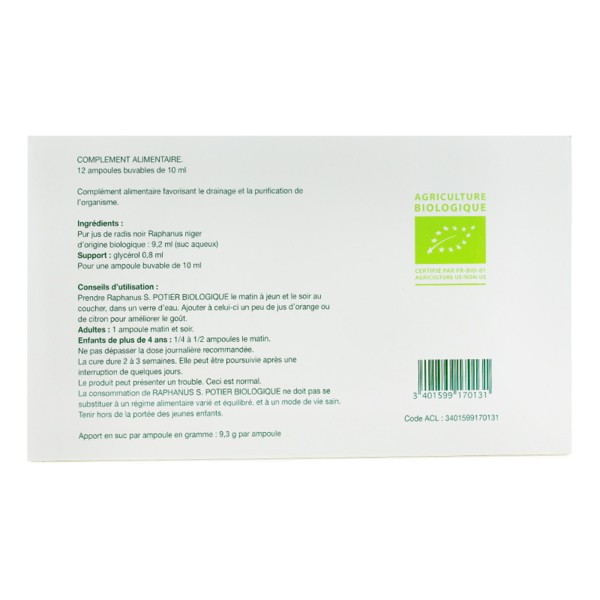 Raphanus S.Potier biologique ampoule Radis noir Drainage