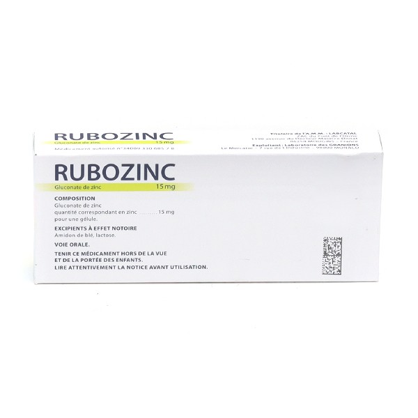 Rubozinc 15 mg gélules - Traitement Acné sans ordonnance - Zinc