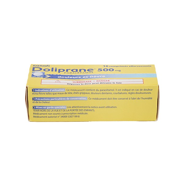 Doliprane 500 mg comprimés effervescents Douleurs et fièvre
