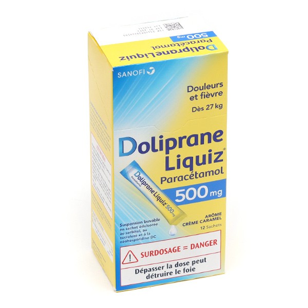 Doliprane Liquiz 500 mg sans sucre suspension buvable sachets