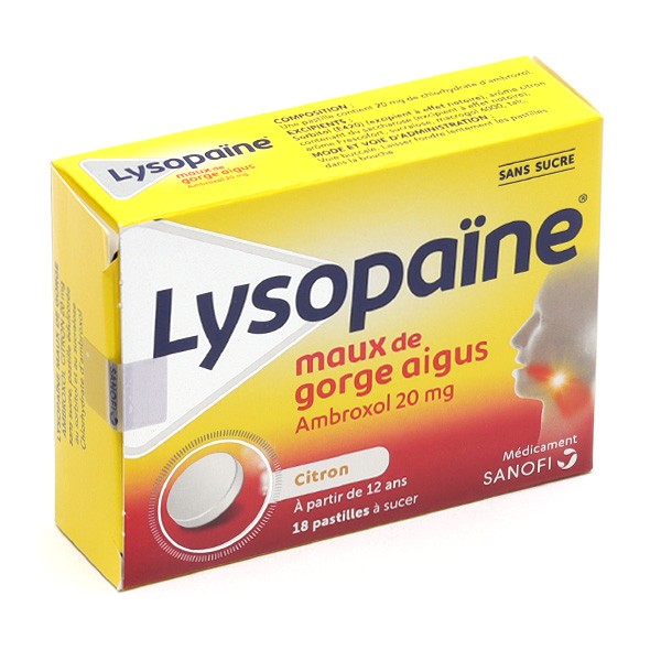 Lysopaïne Ambroxol citron sans sucre pastilles