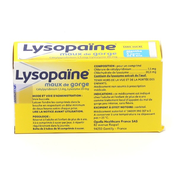Lysopaïne maux de gorge ambroxol citron 20 mg sans sucre 18