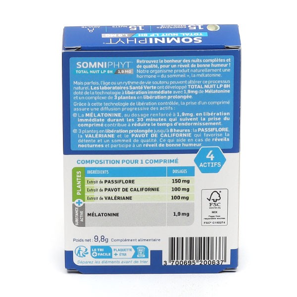Santé Verte Somniphyt Total Nuit LP 8H 1,9 mg comprimés