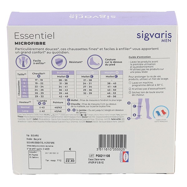 Sigvaris Essentiel Microfibre Chaussettes de Contention Homme Classe 2
