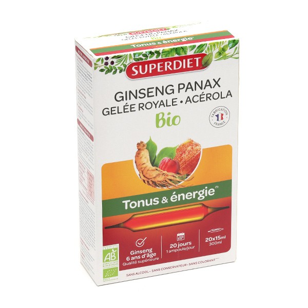 Super Diet ginseng panax gelée royale acérola bio ampoules