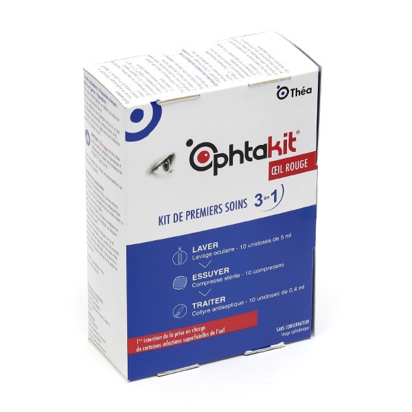 Ophtakit oeil rouge kit de premiers soins 3 en 1