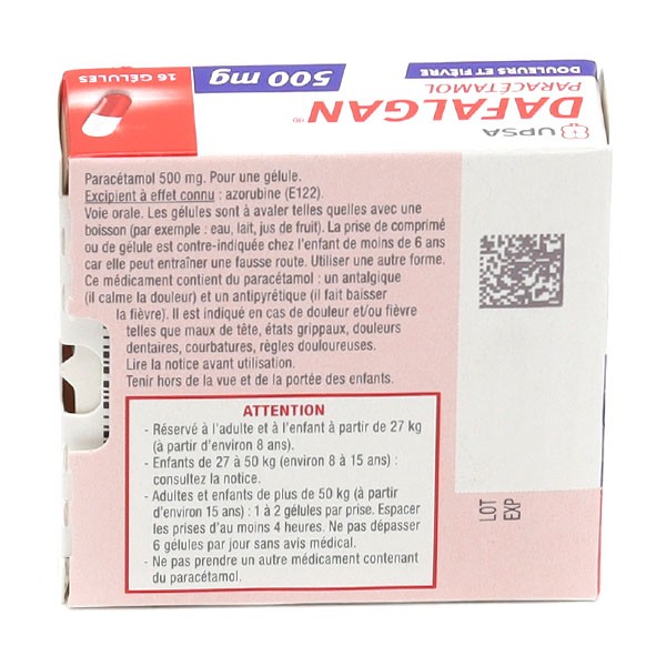 Dafalgan 500 mg gélule - Médicament Douleurs et Fièvre - Paracétamol
