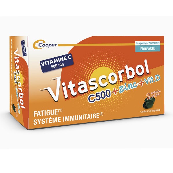 Vitascorbol Vitamine C 500 + Zinc + Vitamine D capsules