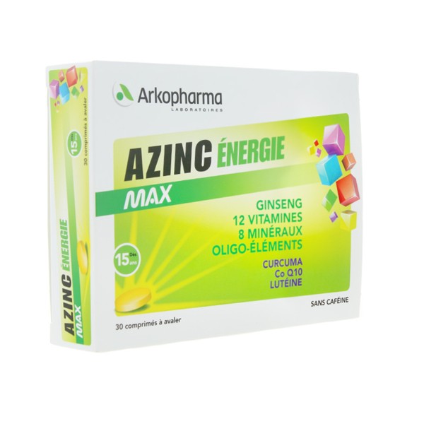 Azinc énergie Max 30 Comprimés Vitamines Tonus Vitalité 