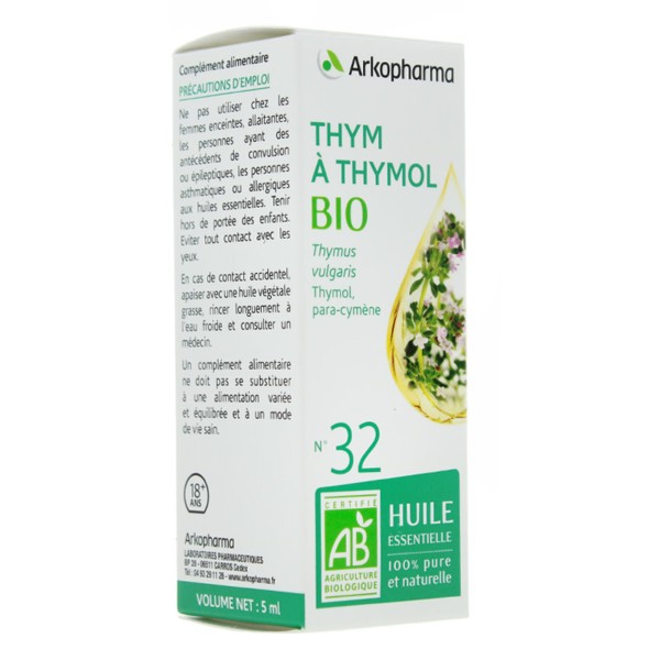 Arkopharma Huile essentielle Thym à Thymol bio Aromathérapie