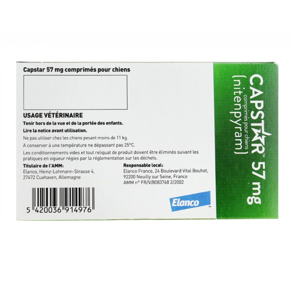 Capstar 57 mg comprimés Traitement anti puces pour les chiens