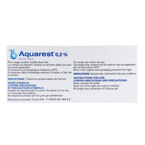 Aquarest 0,2 gel ophtalmique 60 unidoses Sécheresse oculaire