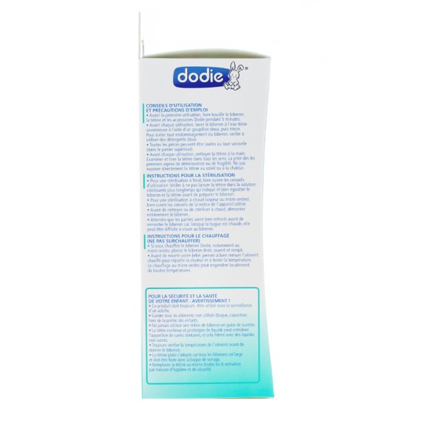 Biberon anti colique Dodie Sensation+ col largeTétine plate 0-6 mois