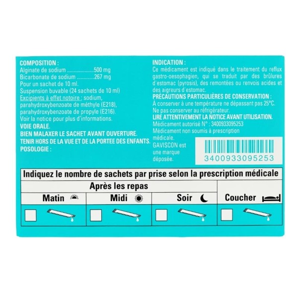 Gaviscon sachet Menthe Pansement gastrique Médicament estomac, RGO