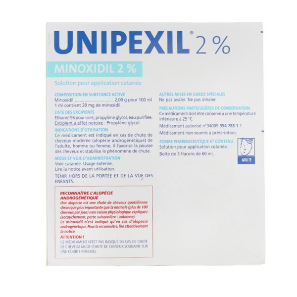 Unipexil 2 % solution anti chute de cheveux - Minoxidil - Alopécie ...