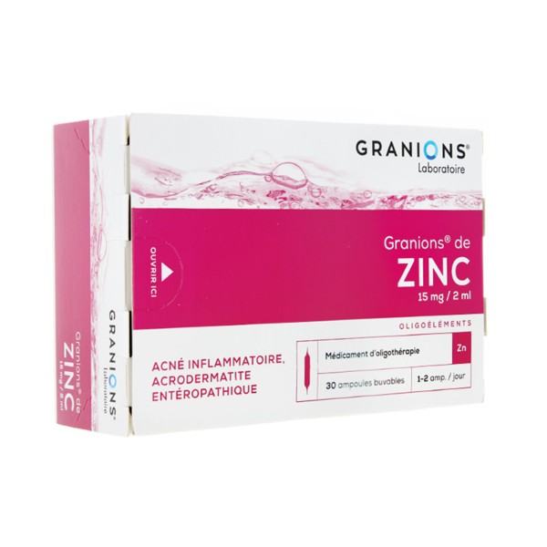 Granions de zinc 15 mg / 2 ml 30 ampoules buvables Acné inflammatoire