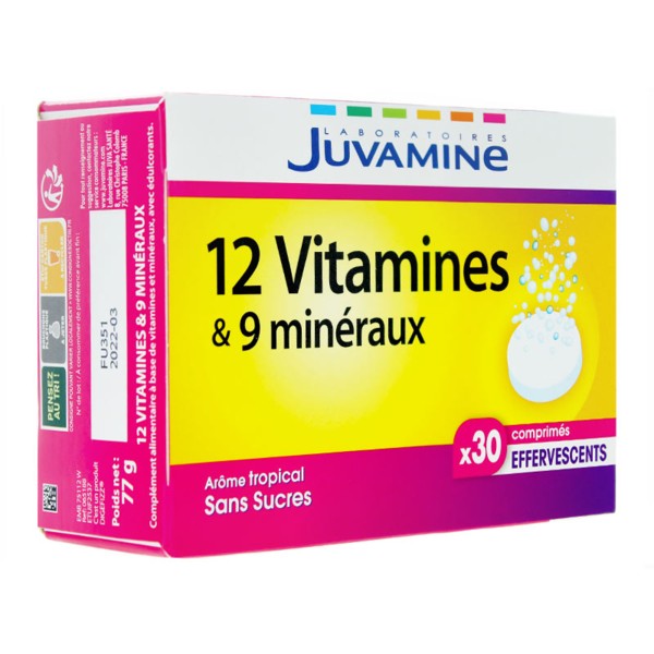Juvamine 12 vitamines et 9 minéraux comprimés effervescents