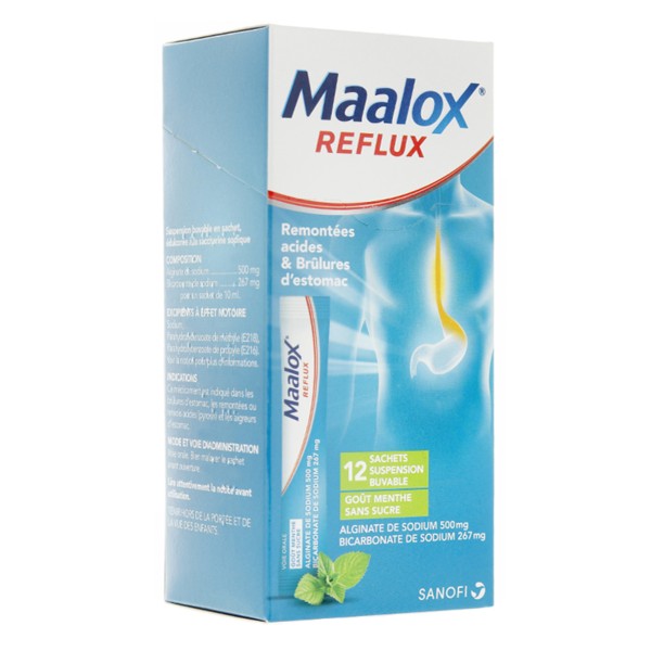 Maalox Reflux menthe sans sucre suspension buvable sachets