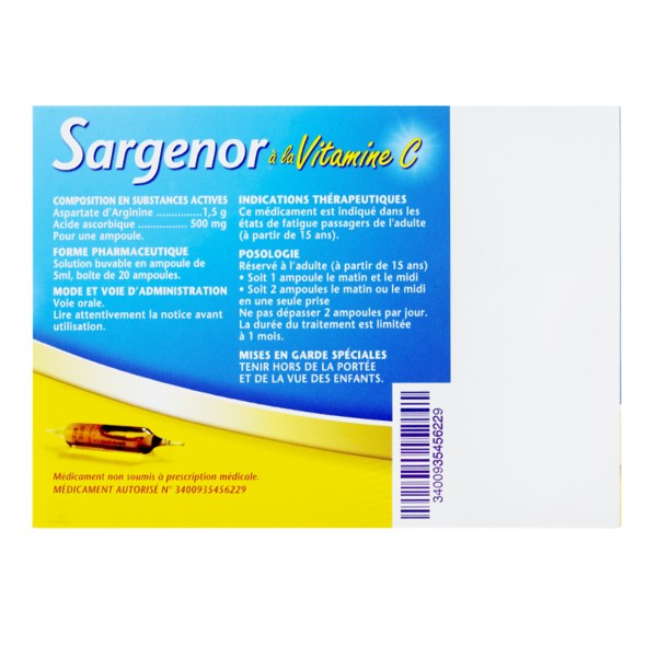 Sargenor vitamine C ampoules Arginine Fatigue passagère