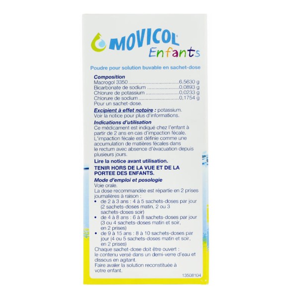 Movicol Enfants 20 Sachets Constipation Laxatif Osmotique
