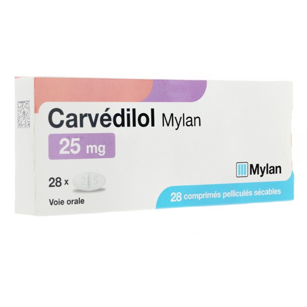 Carvédilol Mylan 25mg Insuffisance cardiaque Betabloquant