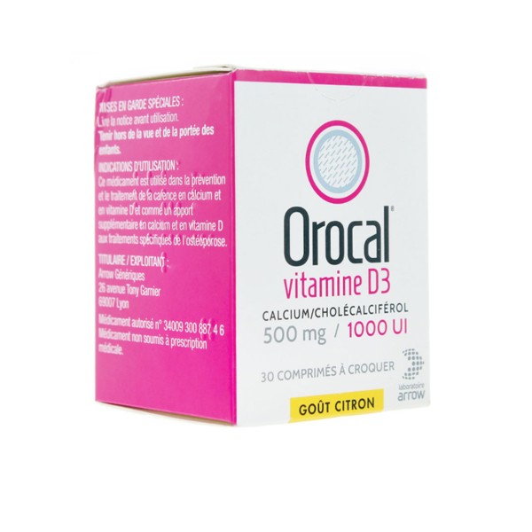 Orocal Vitamine D3 500 mg/1000 UI comprimés à croquer