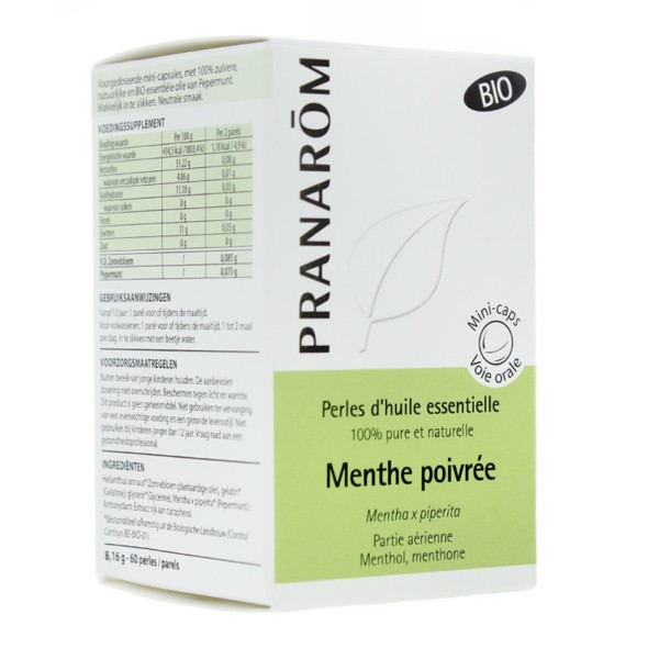 Pranarom Perles d'huile essentielle de Menthe poivrée Bio capsules