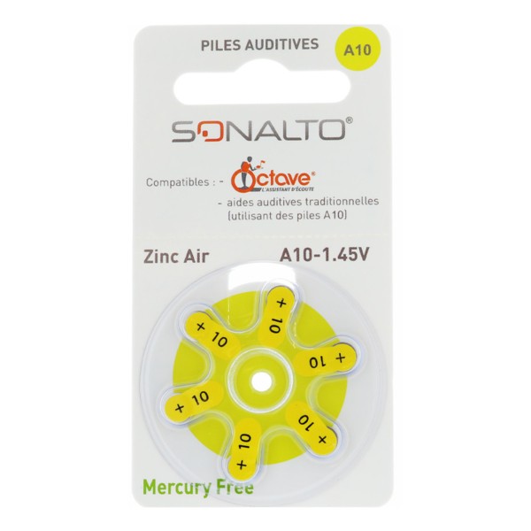 Sonalto piles auditives Zinc Air A10 par 6