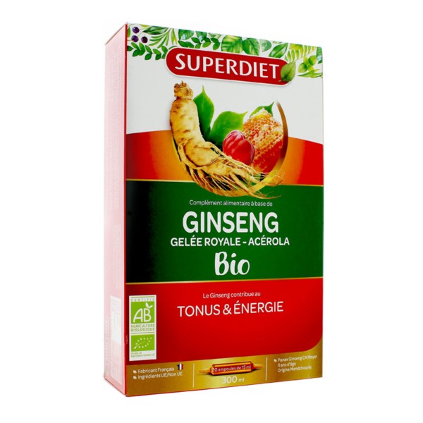 Ginseng gelée royale acérola bio Super Diet ampoules Vitalité, fatigue